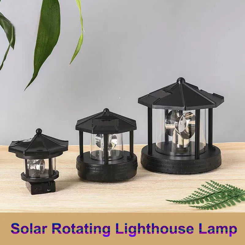 lumière phare rotatif solaire led noir rouge verre transparent maritime extérieur décoration jardin patio