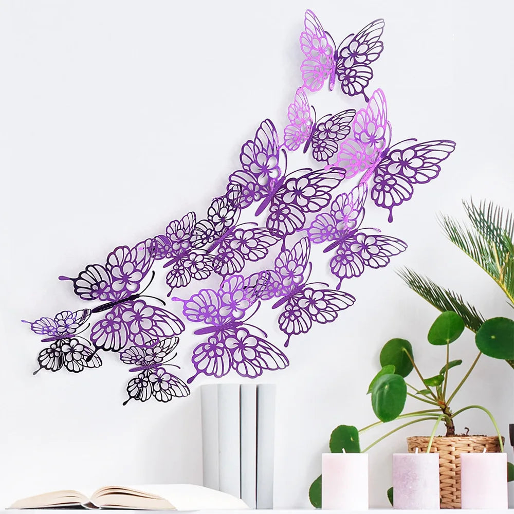 papillons décoratifs adhésifs rose violet doré bleu ajouré artisanal élégant décoration maison mariage salon