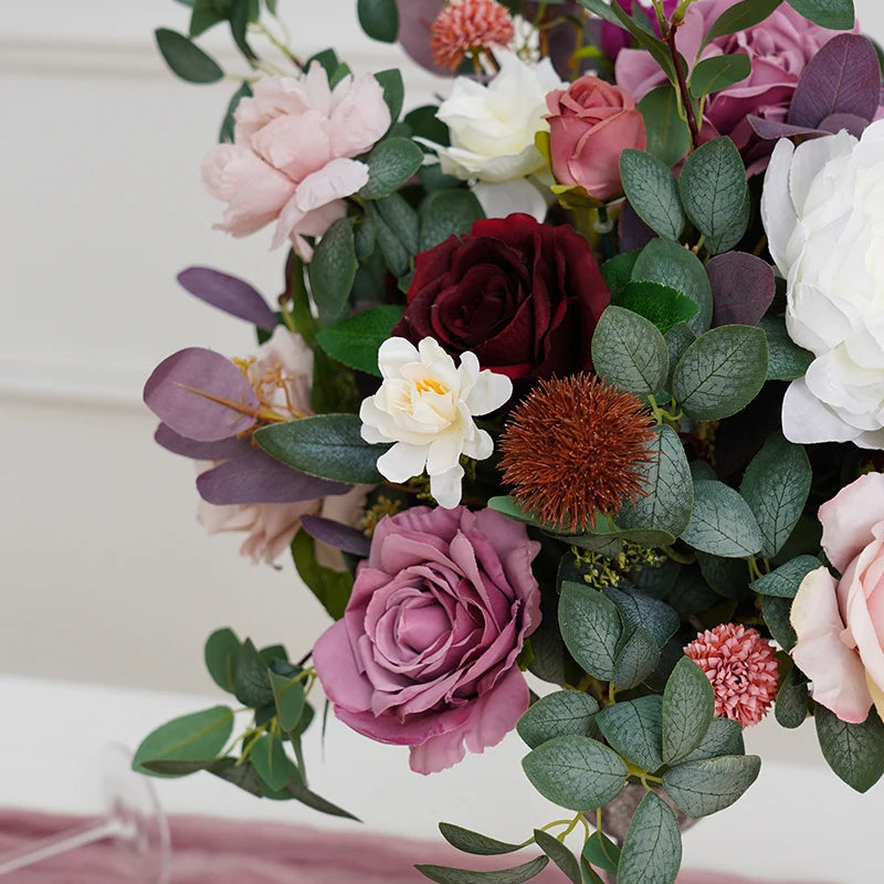 bouquet fleurs artificiel rose blanc vert vase métallique vieilli classique événement maison decoration
