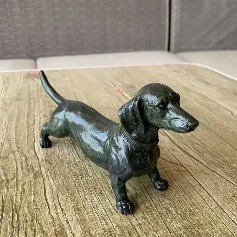 ornement animalier statue chien noir texturé deco extérieure aspect patine 11cm 18cm