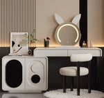 meuble maquillage blanc moderne plateau tabouret vase bouteilles parfum écologique bois.storage minimaliste