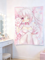 tapisserie anime fille rose polka dots motifs accessoires chambre ado decoration murale dessin animé