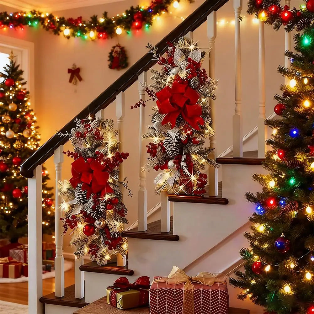 Décoration de rampe d'escalier de Noël rouge lumineuse