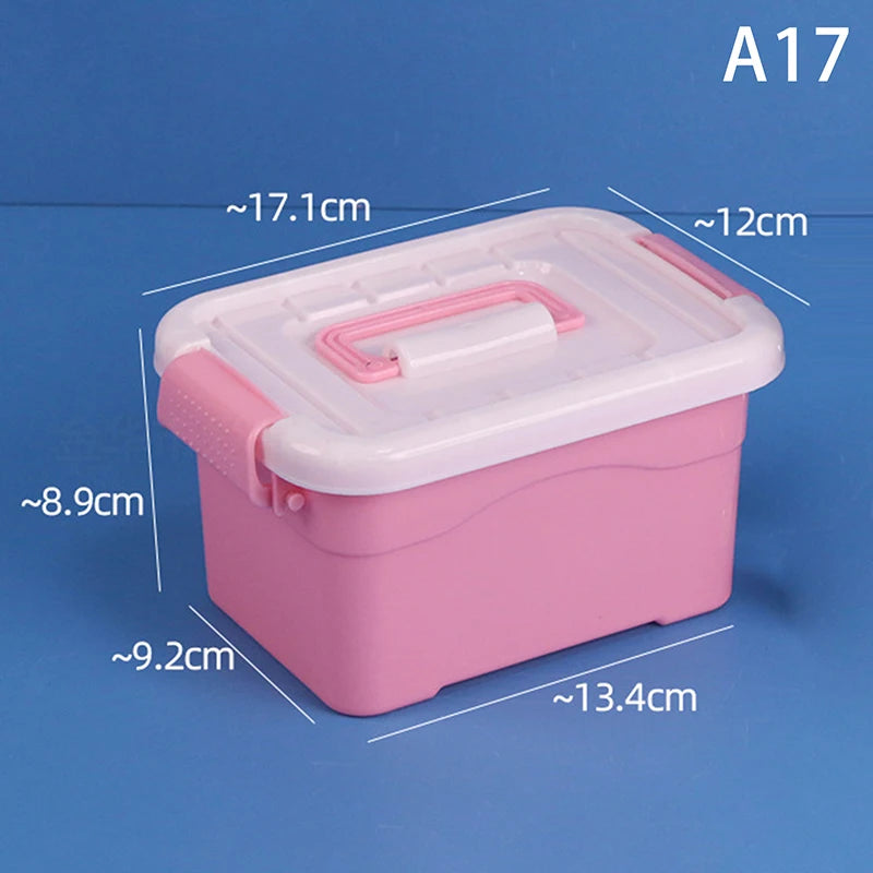 boîtes rangement transparentes bleues roses violettes poignées détachables moderne pratique enfants fournitures scolaires