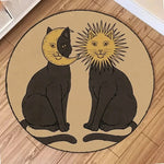 tapis rond vintage chats lunes soleils motifs floraux noir beige jaune blanc vert