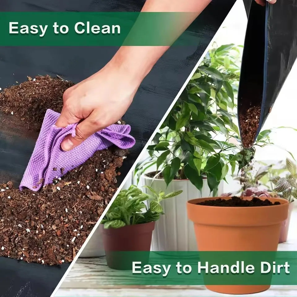 tapis jardinage noir moderne poignées pot plante graine outils arrosoir chiffon