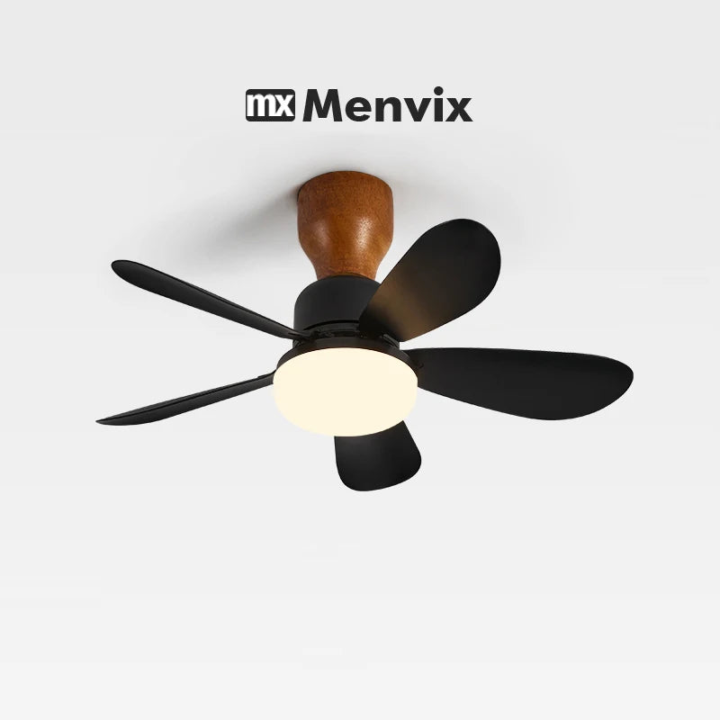 ventilateur moderne lumière led noir bois clair fixation lampe intégrée simple.texture lisse opacity chambre