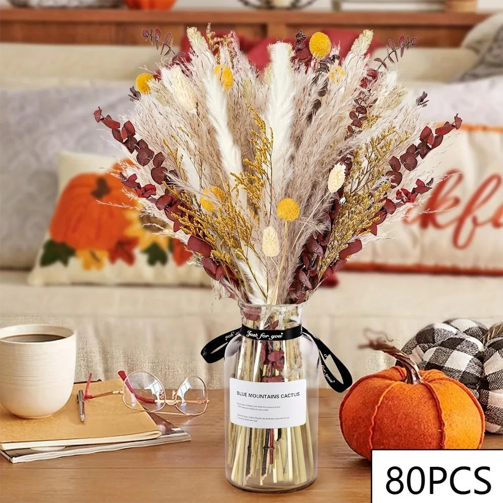 bouquet artificiel plumes orange feuilles marron boho décoration maison anniversaire mariage