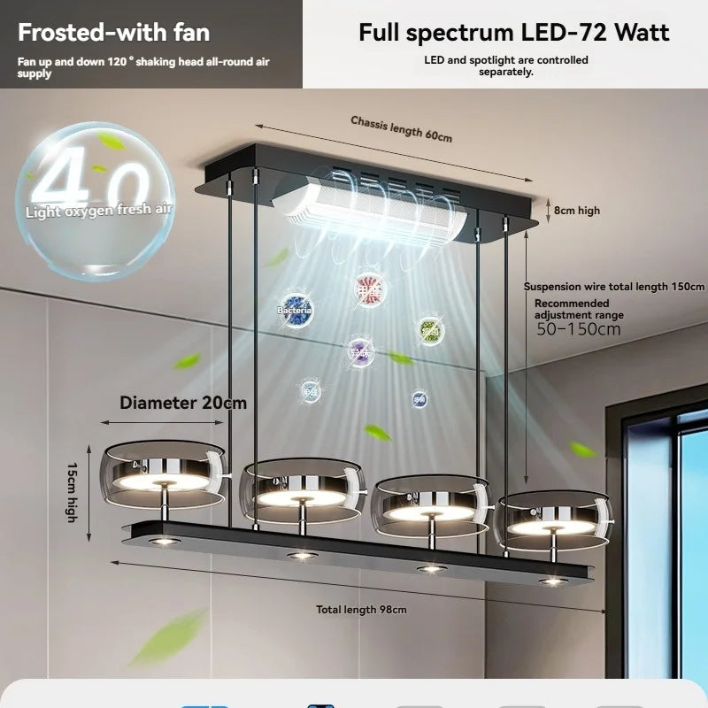 suspension lumineuse moderne noir ventilateur led télécommande contemporaine circulaire translucent chambre restaurant