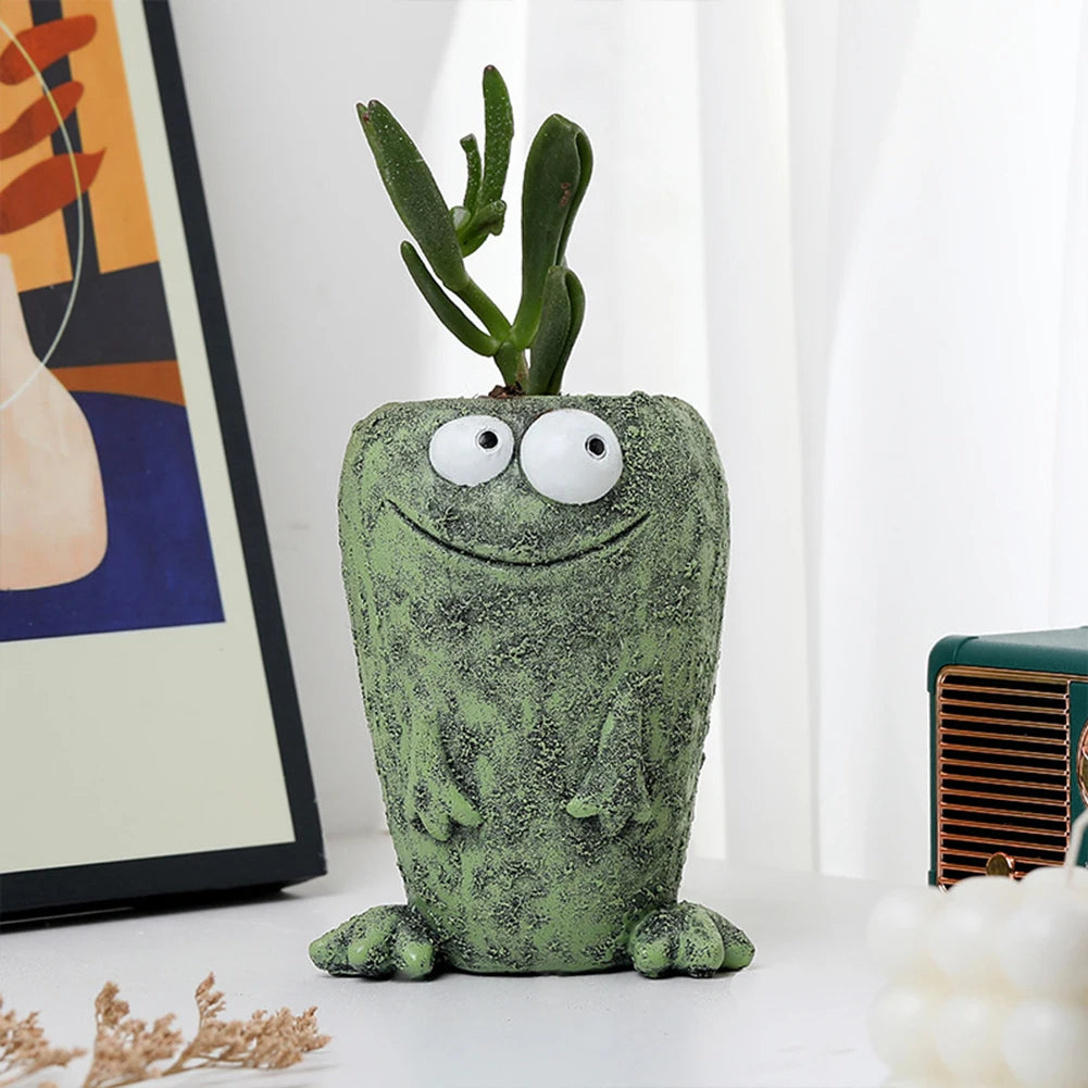 cache pot forme grenouille texture grungy aspect vieilli plante intérieure ornement decoratif cartoonishintérieur verte