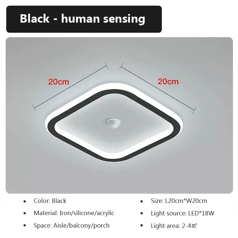 plafonniers led capteur mouvement blanc noir minimaliste moderne 20x20cm 249 2000lm