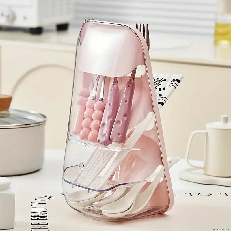 porte couverts transparent moderne gris vert rose cuillères fourchettes couteaux utilisation multiple réutilisable plastique