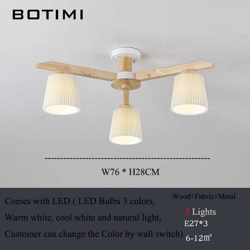 plafonnier led bois abat jour plissé moderne minimaliste chambre salon sourceMapping:
