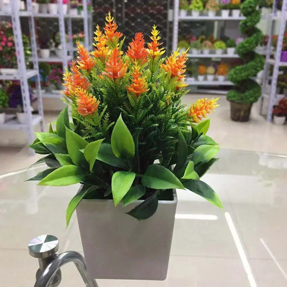 décoration moderne plante artificielle pot carré fleurs colorées feuilles vertes anniversaireextérieur
