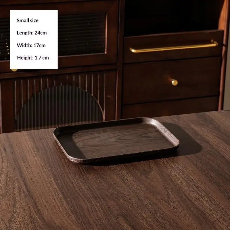 plateau service alimentaire plastique imitation bois moderne minimaliste marron clair foncé règle intégrée empilable