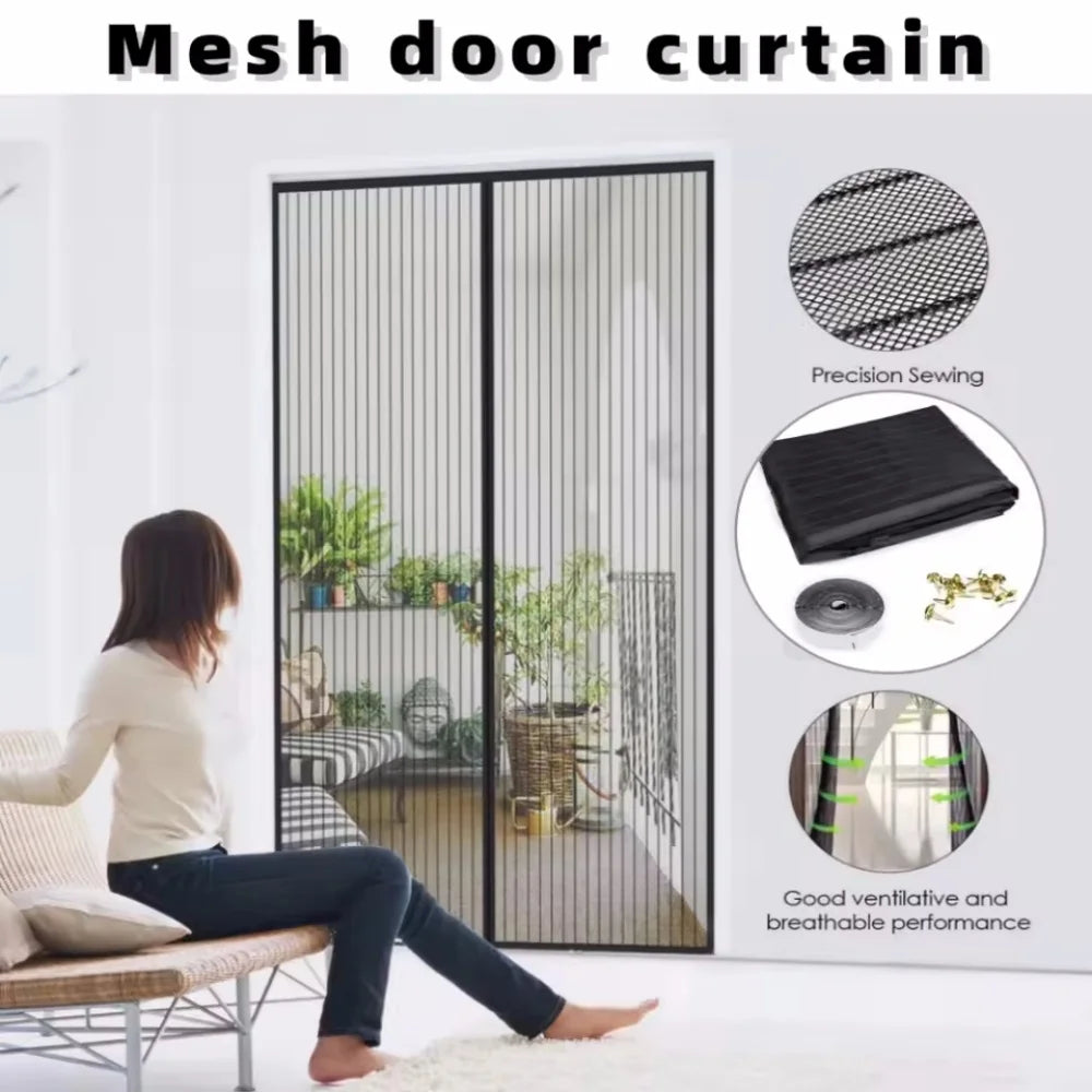 rideau porte maille fine velcro anti insectes noir moderne auto agrippant 100x210cm
