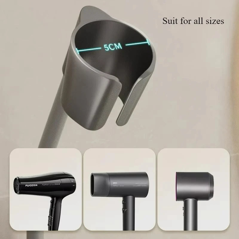 support mural sèche cheveux ventouse fixation moderne gris blanc abs réutilisable organisateur salle bain