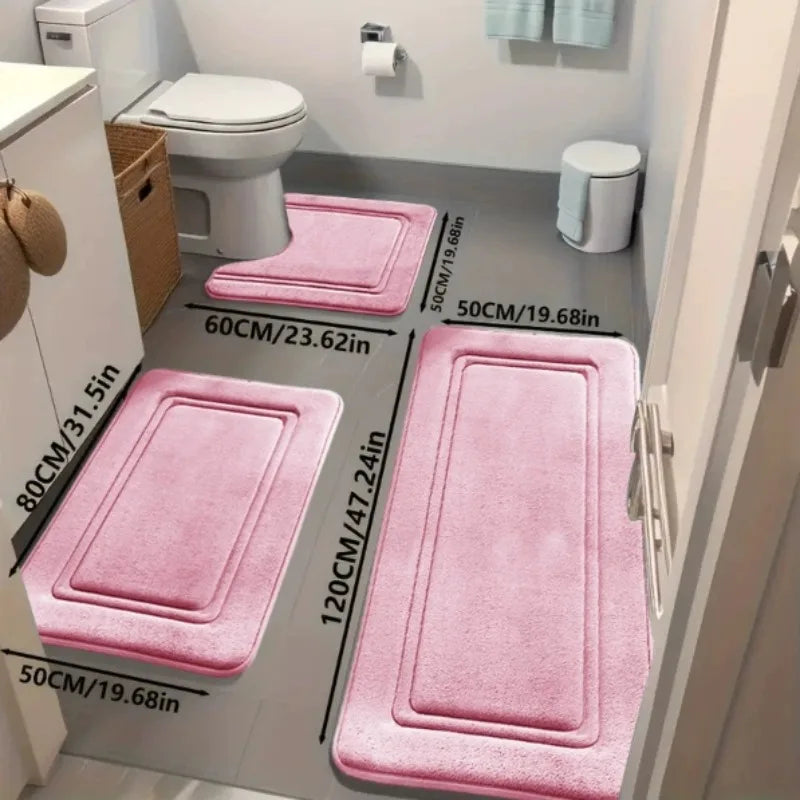 tapis bain antidérapants polyester trois pièces géométriques moderne gris beige rose bleu