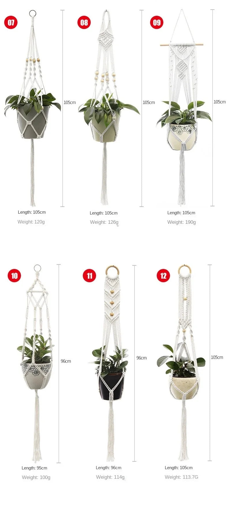 support plante suspendue macramé blanc artisanal anneaux métalliques pot inclusion 90cm 105cm 155cm