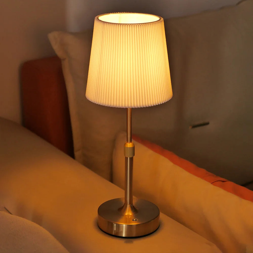 lampe table vintage abat jour plissé ornement métallique brun doré abat jour beige ajustable