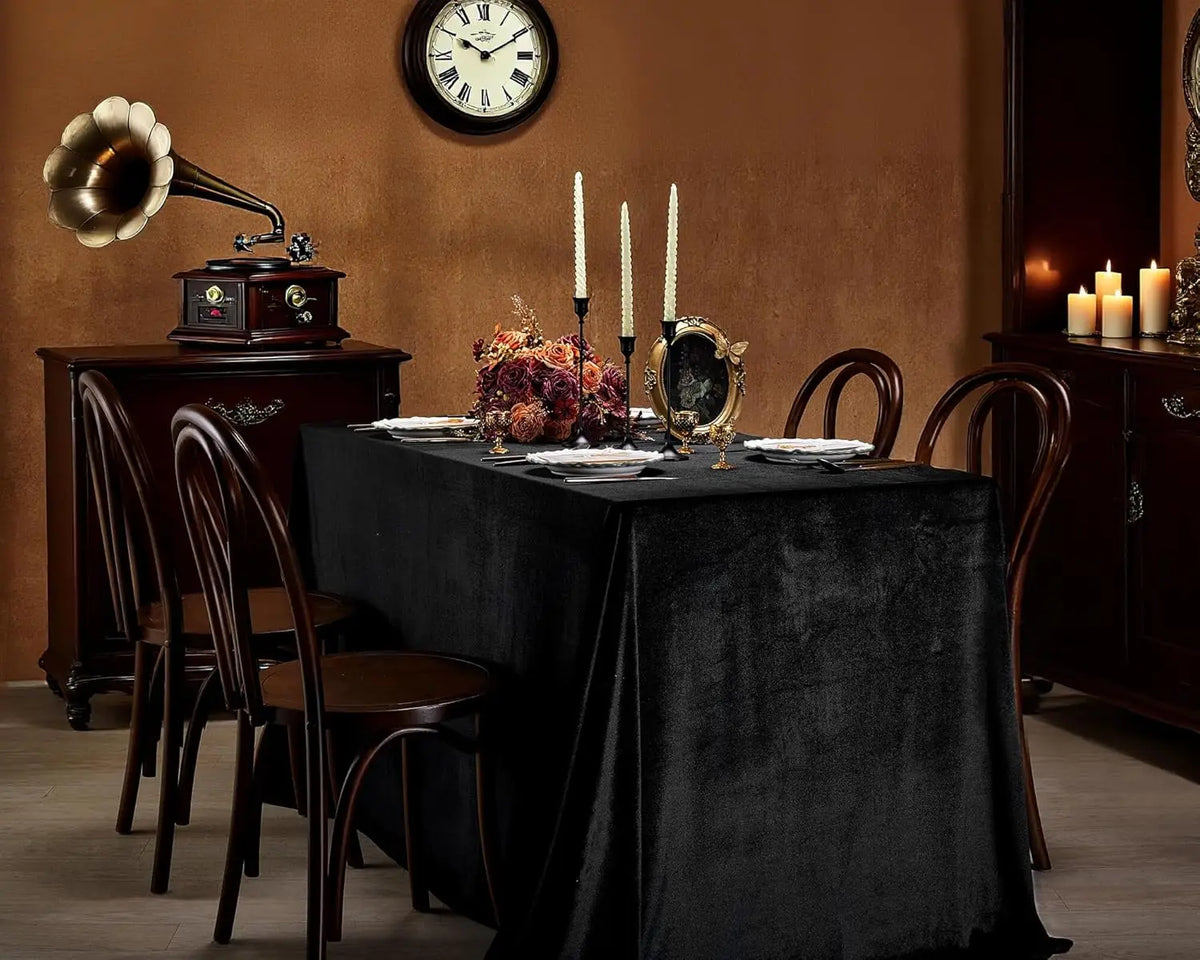 nappe noire velours halloween classique geometrique table manger décoration mariage festivité polyester