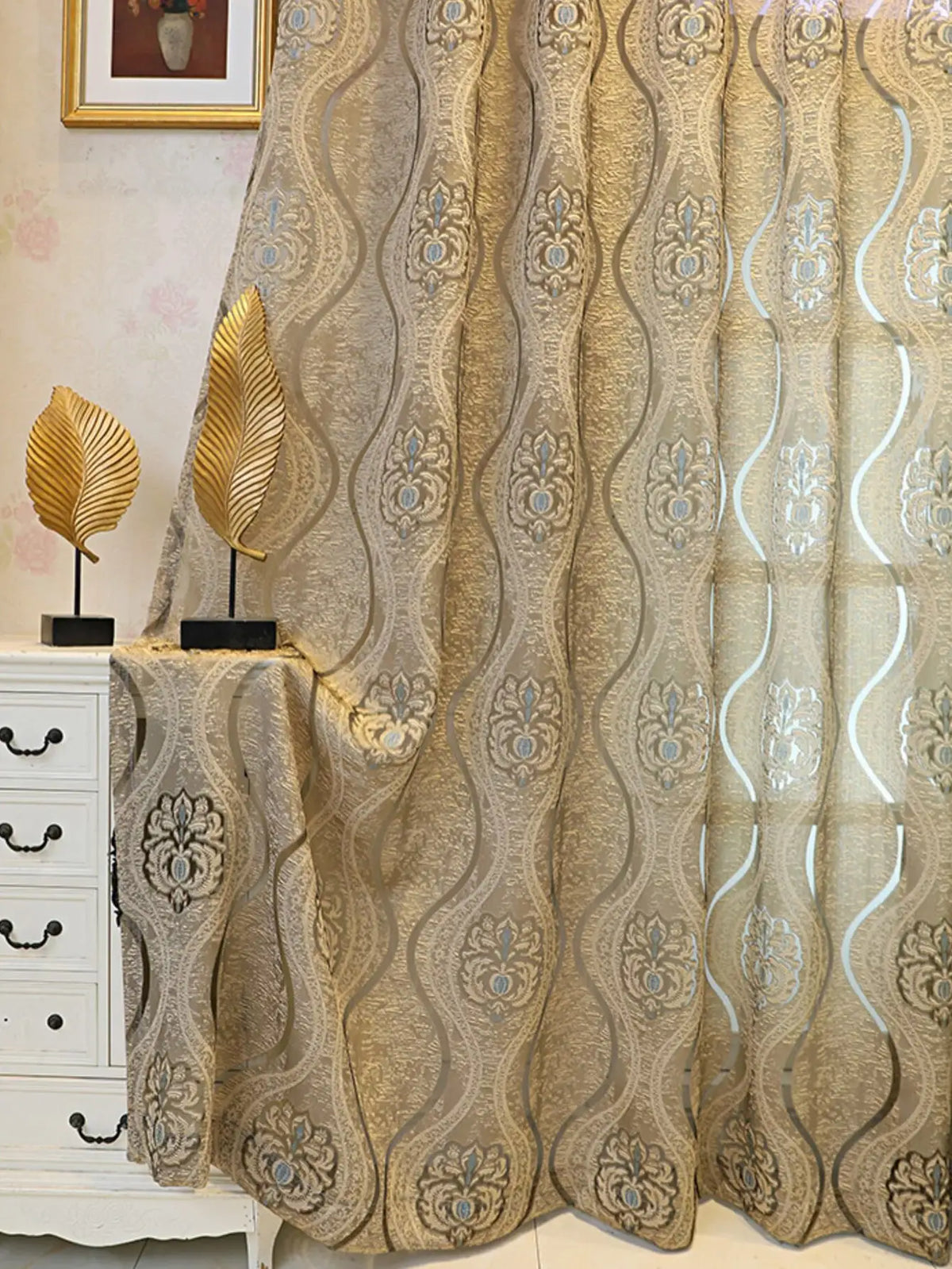 rideaux perforés européens motif floral polyester translucides salon sans fin européen ornements tringle rideaux