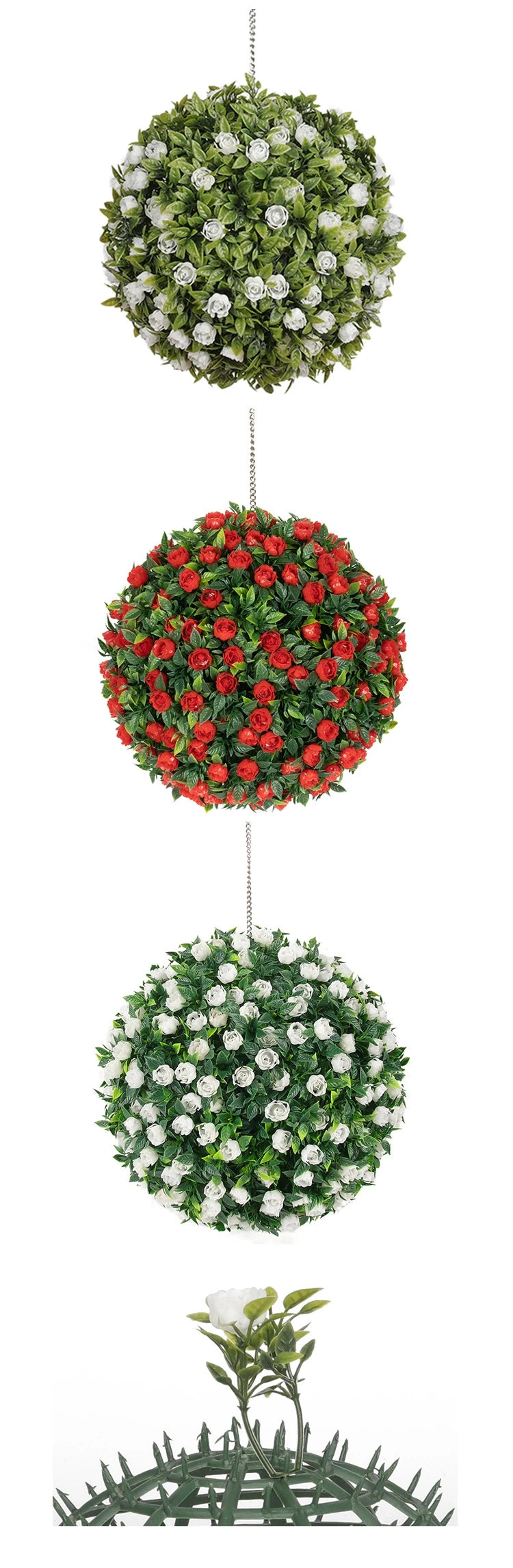 décoration extérieure artificielle boule végétale feuilles vertes fleurs colorées herbe festive exposition accrochéeextérieur