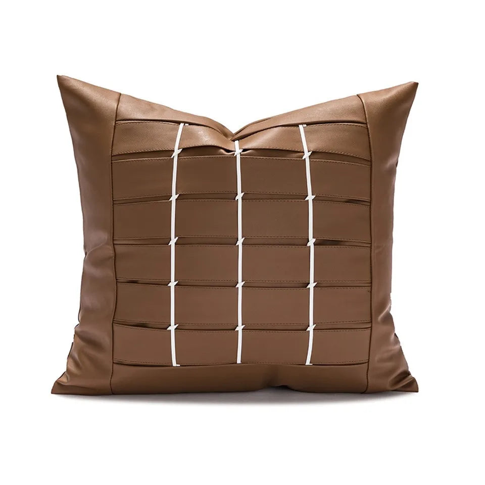 taies d'oreillers brodées contemporain 45x45cm marron clair motifs géométriques