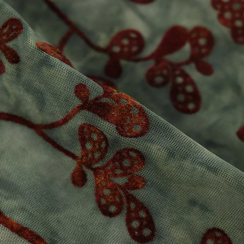 tissu velours vert fleurs brodé classique élastique jacquard biodegradable bricolage couture materiel ondule opacité
