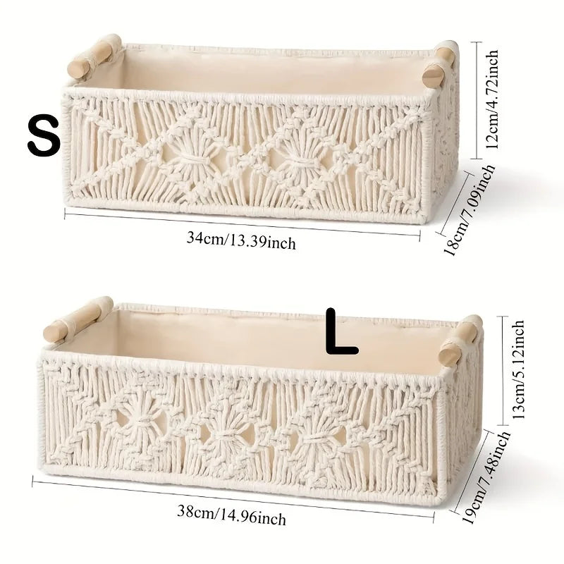 paniers macramé blancs boho chic poignées bois rangement decoration interieur storage glam