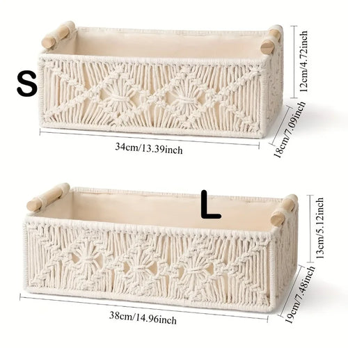 paniers macramé blancs boho chic poignées bois rangement decoration interieur storage glam