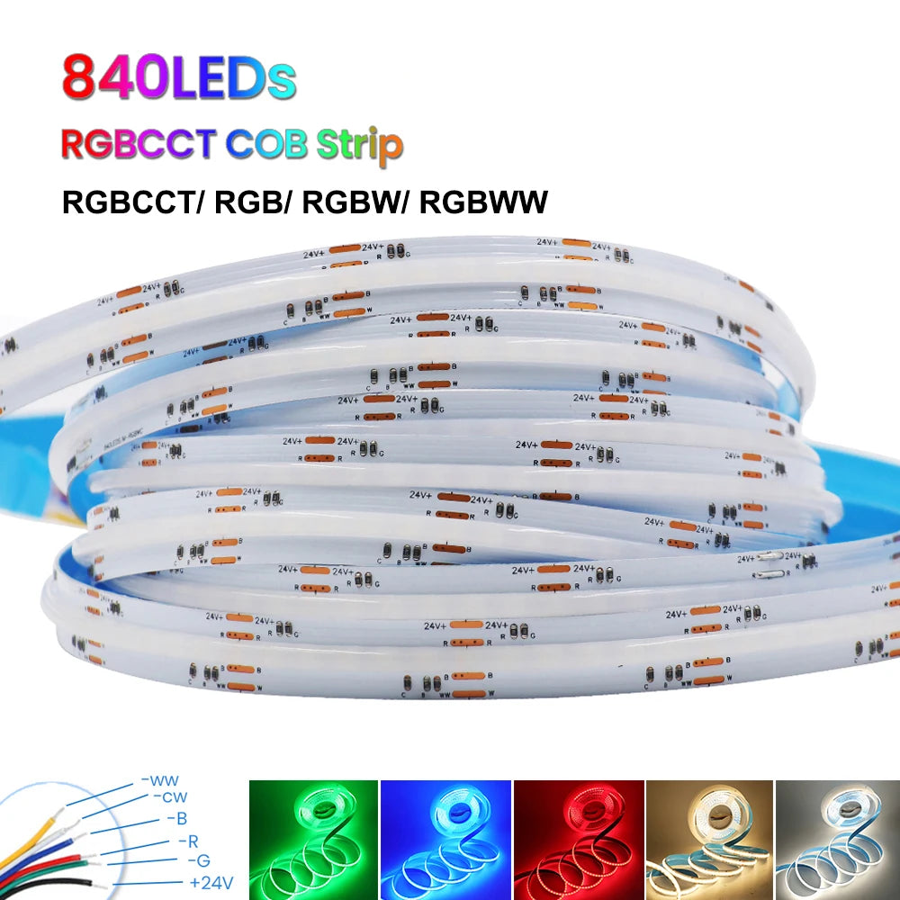 ruban led flexible blanc moderne 24v 840leds rgb cct adhésif inclusion câbles connecteurs