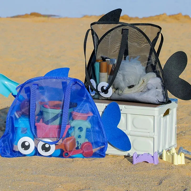 sac plage réutilisable orange vert bleu poisson transparent poissons pelle jouets voyage tridimensionnel
