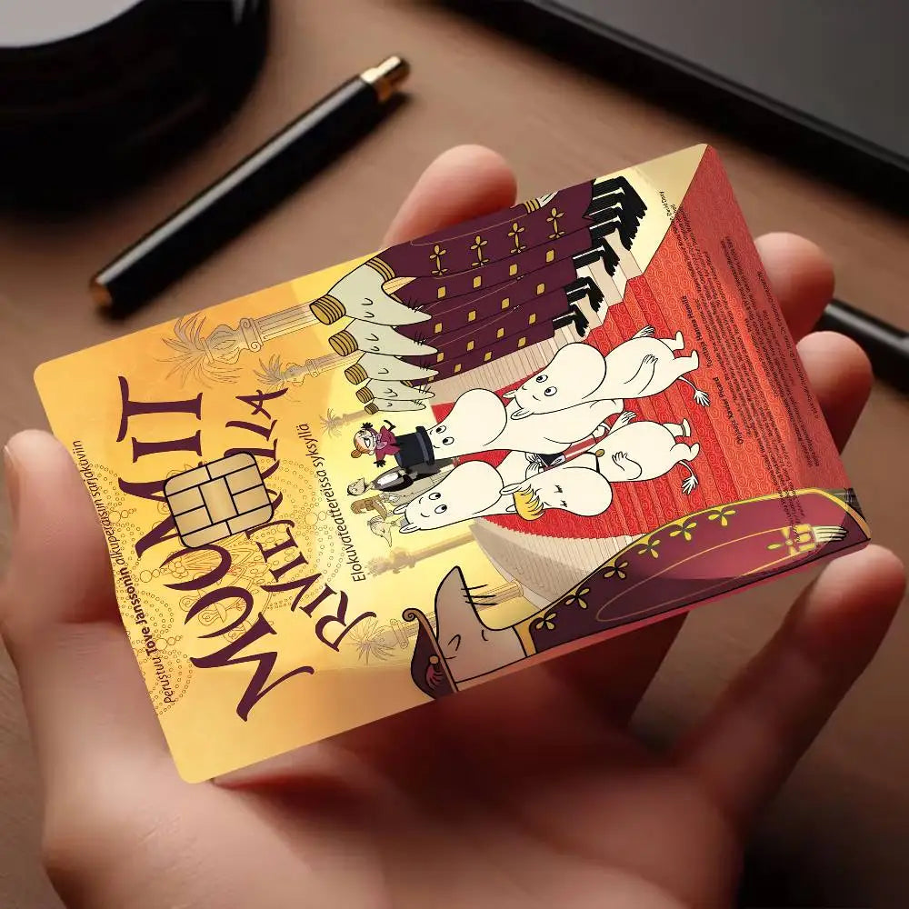 autocollants dessin animé moomins riviera carte bancaire réutilisable waterproof orange illustration classique