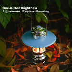lanterne led vintage portable rechargeable argentée bleue ambiance campingextérieur