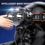 lampe frontale led noire orange moderne ceinture ajustable intelligence onde affichage puissance imperméable camping