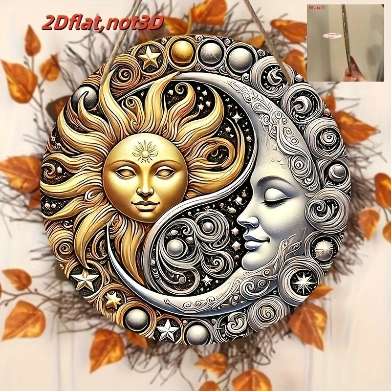 décoration murale bois soleil lune fleurs oiseaux étoiles or argent bleu rouge Jaune Blanc