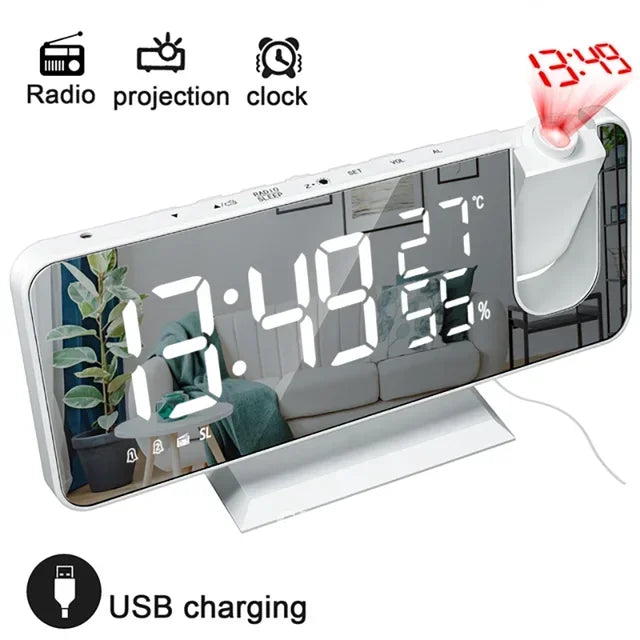 horloge multifonctionnelle or rose moderne radio double alarme projection