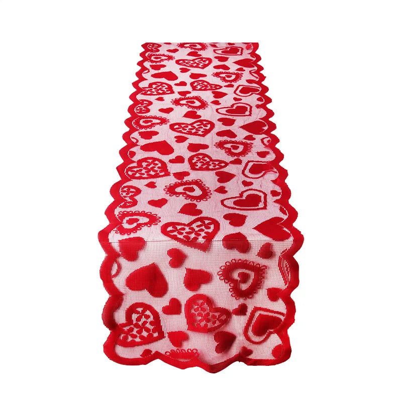 nappe dentelle rouge coeurs semi transparent saint valentin mariage anniversaire décoration festive table romantique
