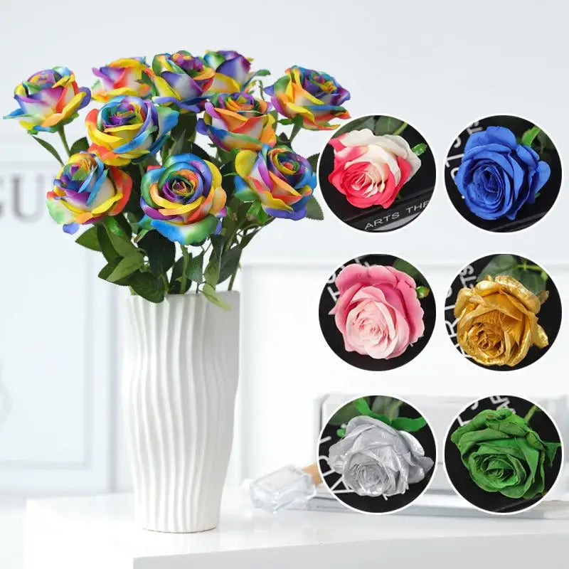 décoration intérieure moderne roses artificielles multicolores brillantes adhésif vase