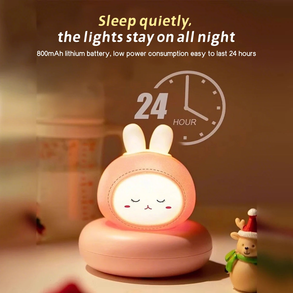 veilleuse animale cartoon mignonne tactile rose jaune blanc oreilles face chambre bébé