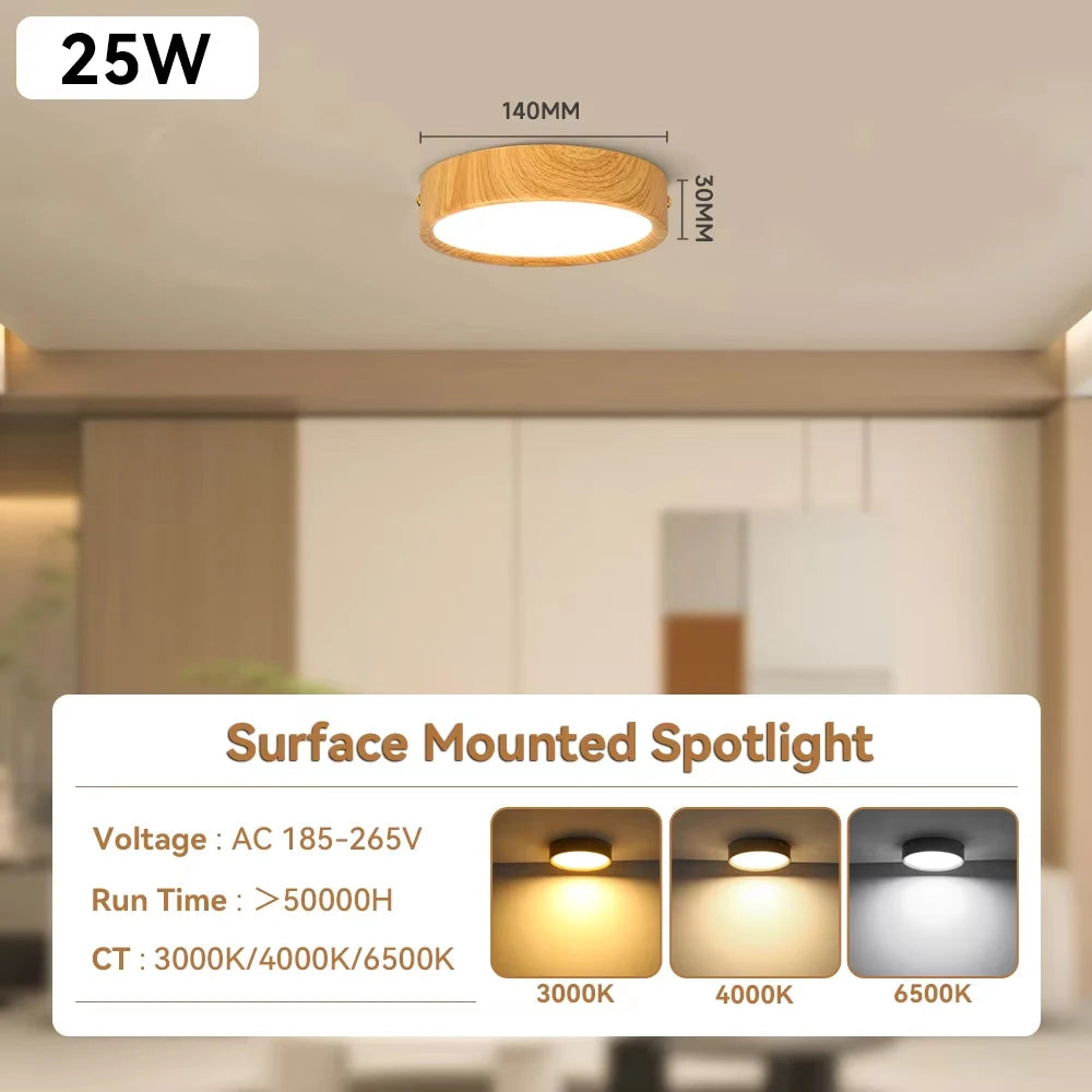 lampe led encastrable bois grain moderne facile éclairage chambre couloir 10w 15w 25w