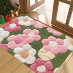 tapis fleurs relief moderne vert rose blanc salle bain entrée non glissant machine lavable