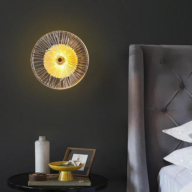 applique murale led contemporaine transparente dorée rayonnante 20x20cm 32x62cm 32x92cm