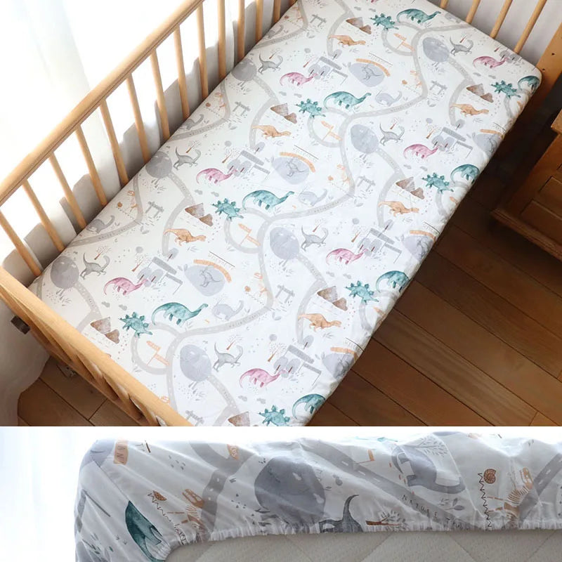 drap housse coton bébé 130x70cm dessins animés personnalisable moderne blanc beige bleuclair gris vert
