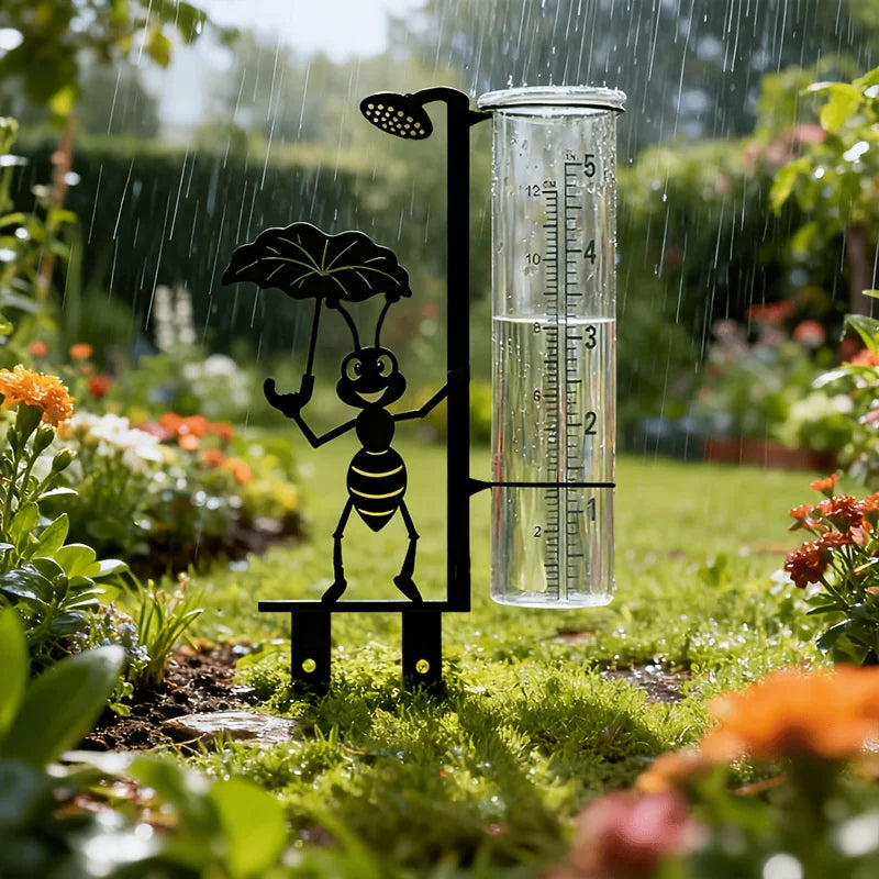 thermomètre pluie transparent fourmi moderne jardin plaque métallique noire tube