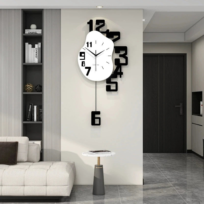horloge murale numérique minimaliste moderne noire blanche chiffres relief effets découpe cadran lisse fixée