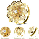 bagues dorées fleurs diamants simulés élégantes modernes anneau ajustable set pièces