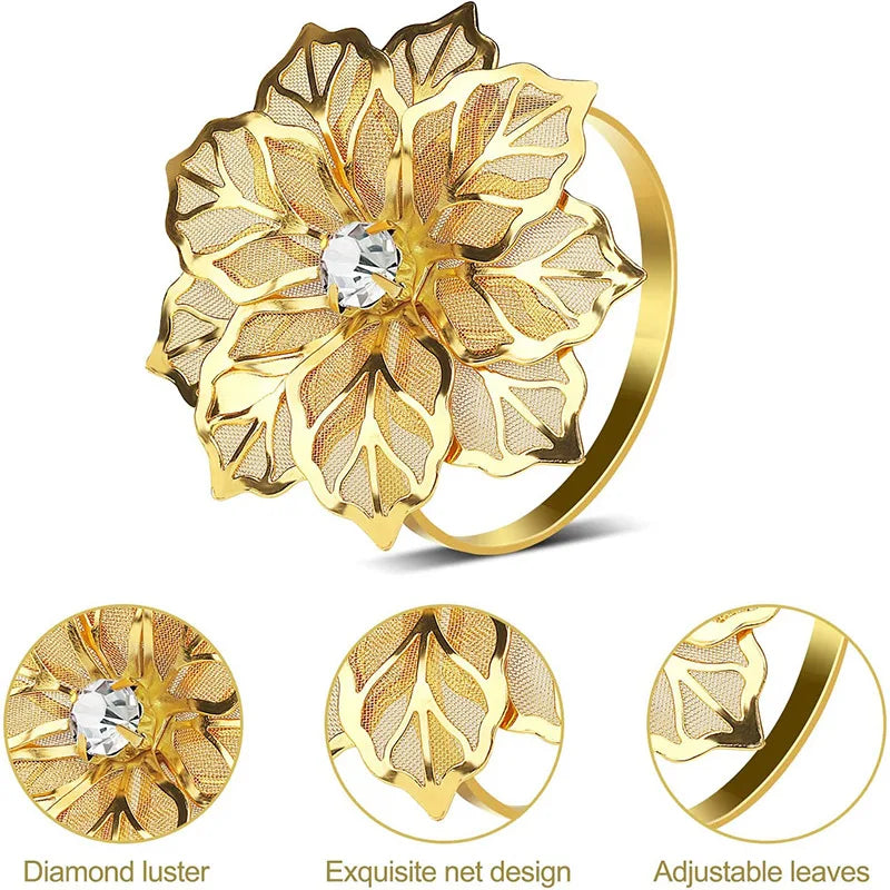 bagues dorées fleurs diamants simulés élégantes modernes anneau ajustable set pièces