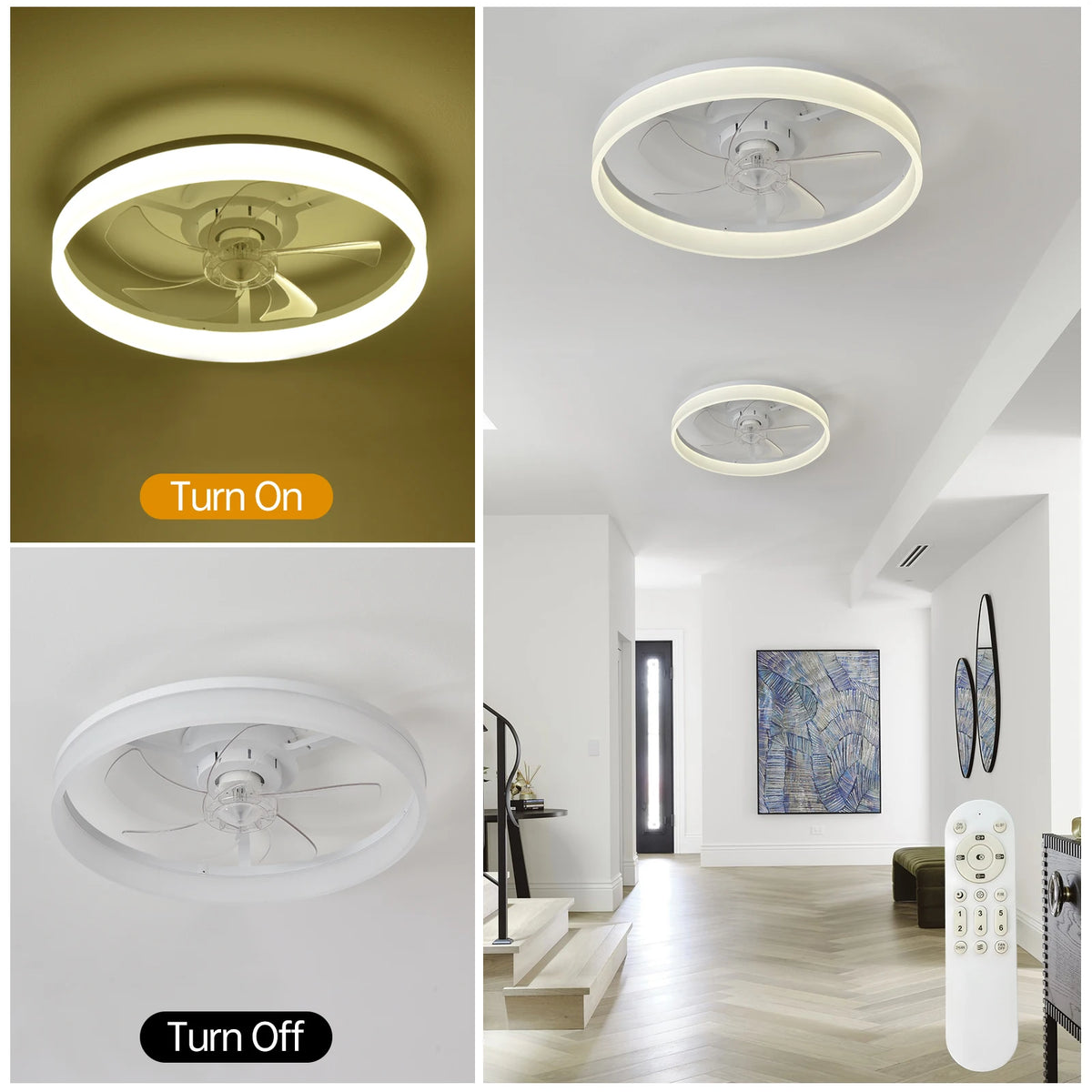 ventilateur led moderne blanc télécommande lumineuse chambre coucher étude salle manger